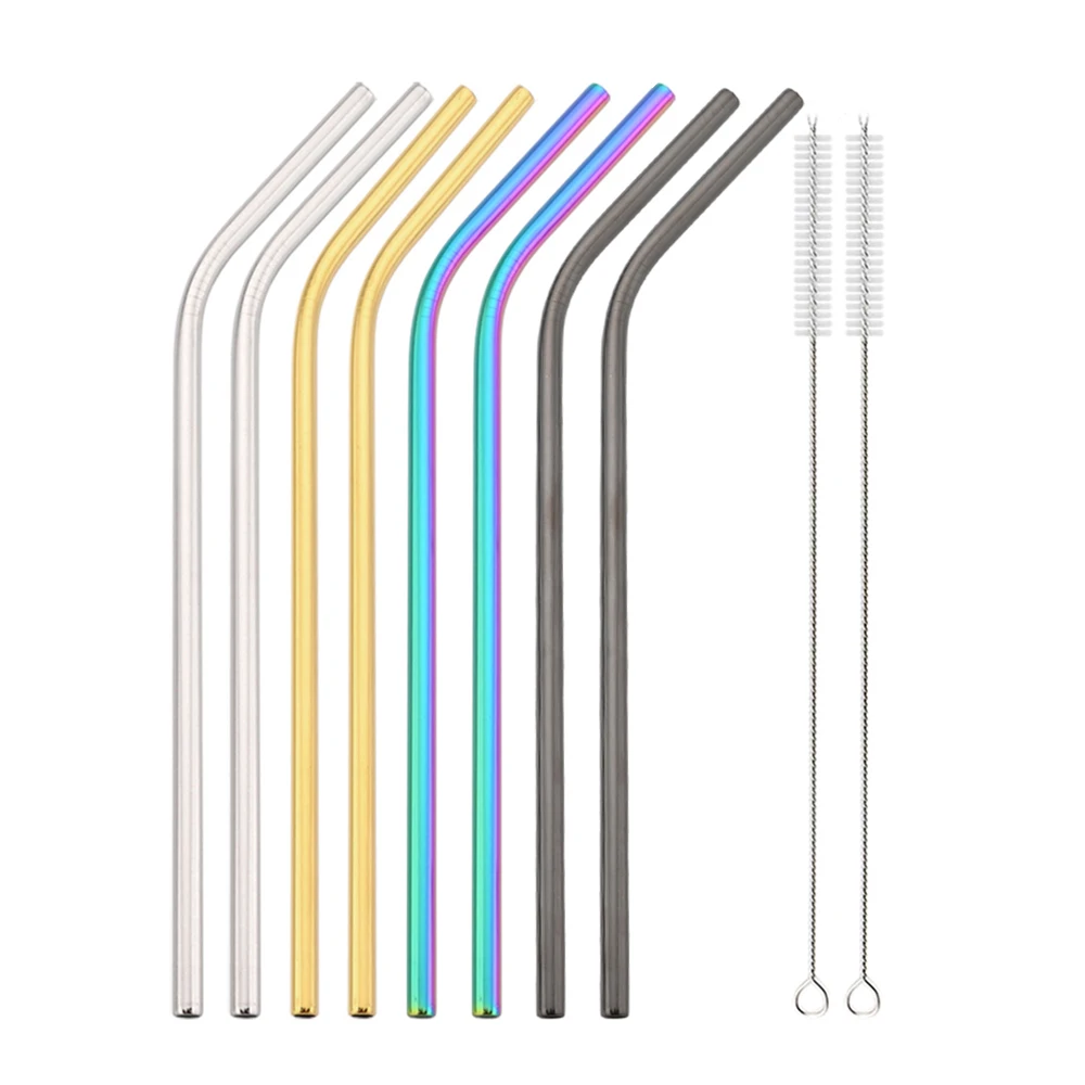 Colorful Reusable 304 Stainless Steel Drinking Straw Set with Case and Cleaning Brush
