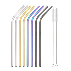 Deluxe Stainless Steel Reusable Straw Set with Case and Cleaning Brush - Eco - Friendly Party & Bar Essential (8pcs mix bent)