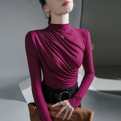 단색 기본 긴팔 여성 티셔츠, 캐주얼 블랙 화이트 패션 탑 티셔츠, 여성 패션 유럽 티 셔츠 4