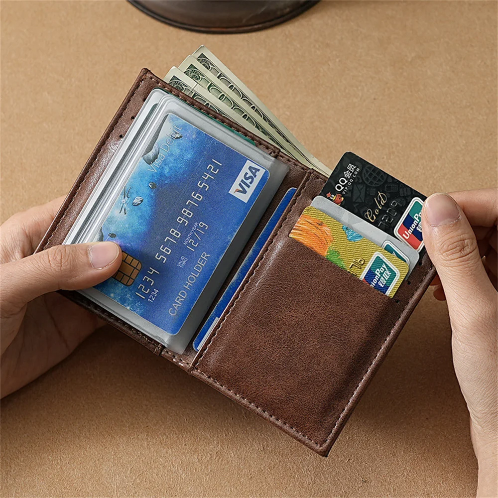 Men Genuine Leather Slim Wallet Small Male Credit ID Card Holder Vintage Multi-Card Driving License Case for Women Men