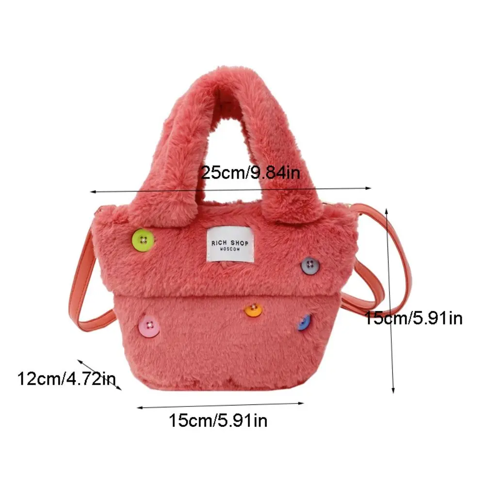 Korean Style Button Plush Tote Bag Kawaii Shopping Bag Fluffy Plush Crossbody Bag Messenger Bag Bucket Bag Plush Handbag Street