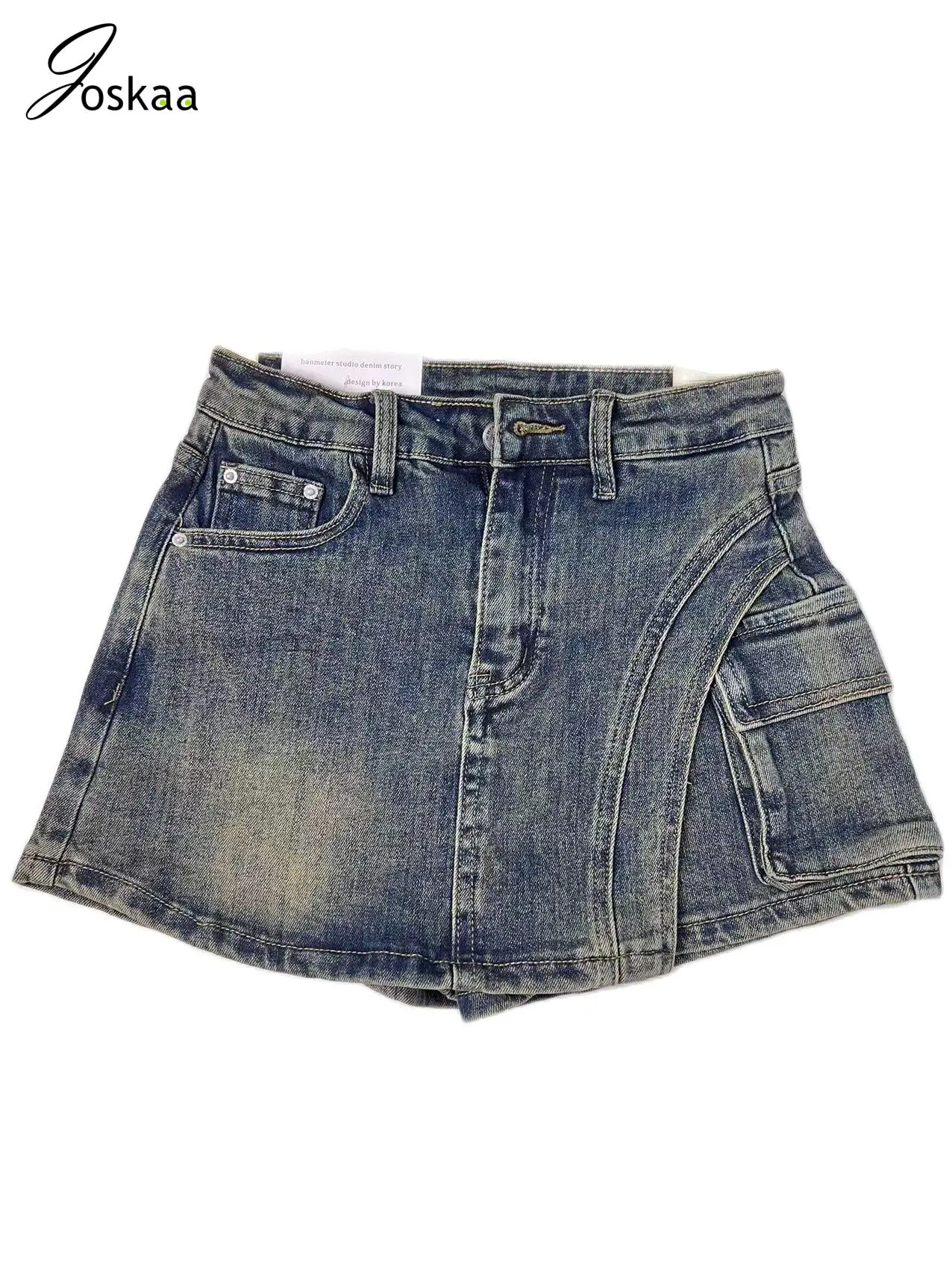 

Joskaa Sexy High Waisted Denim Stretch Skirts for Women 2023 Fashion Y2K Pockets Mini Skirt Female Bottoms Harajuku Streetwear