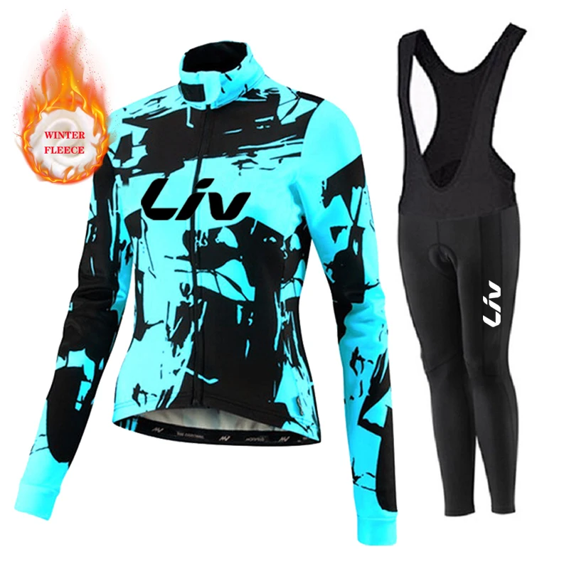 Liv Women Team Winter Fleece Long Sleeve Cycling Jersey Set Mountian Bicycle Clothes Wear Ropa Ciclismo Racing Bike Jersey Suit 4