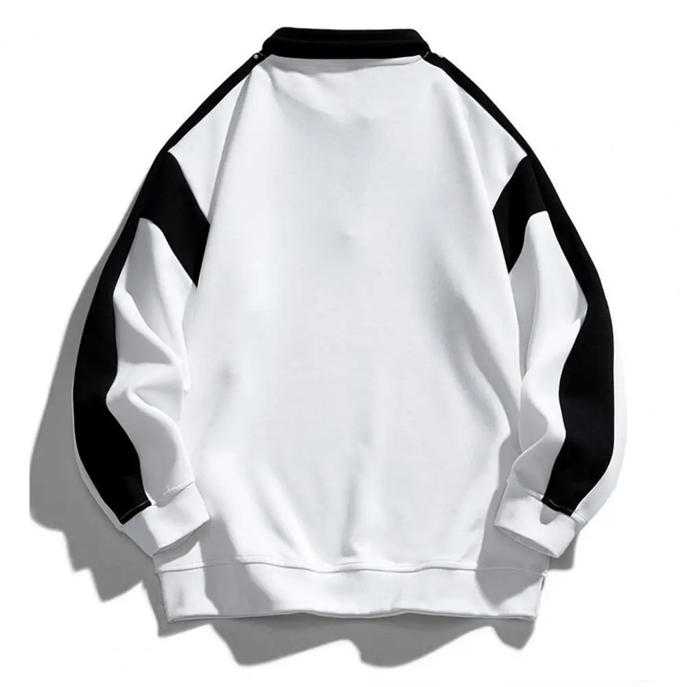 

Men Color-block Sweatshirt Men Sweatshirt Sporty Men's Contrast Color Sweatshirt with Zipper Neckline Stylish Lapel for Teens