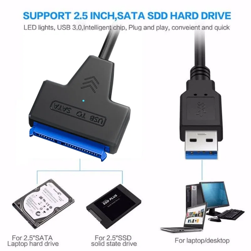 Cabo Sata para Usb 3.0 para o Conector do Disco Rígido Externo Hdd e Ssd Cabo 22 Pinos com Fonte de Alimentação 12v 3.5 2.5 - Imagem 4