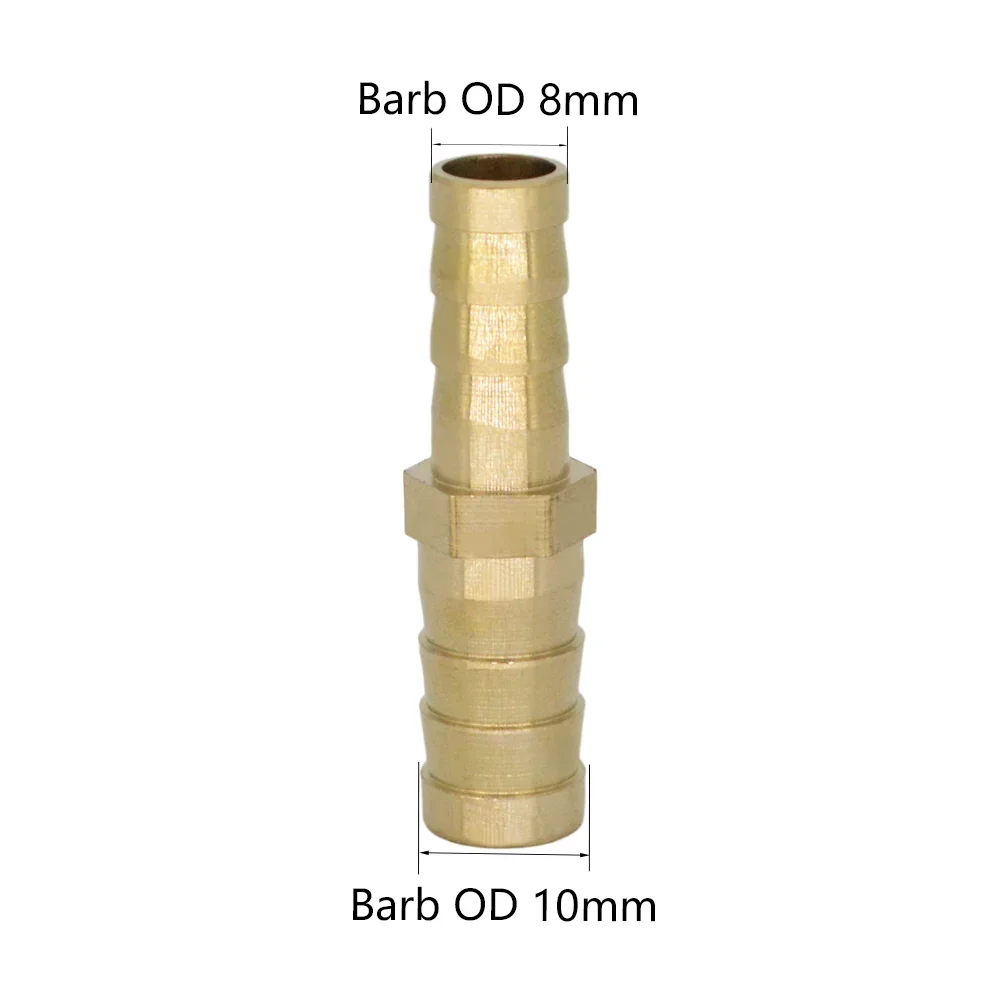 YQBS 4mm 6mm 8mm 10mm Brass 2 Way Straight Reducer Hose Barb Pipe Fitting Copper Coupler Connector Adapter