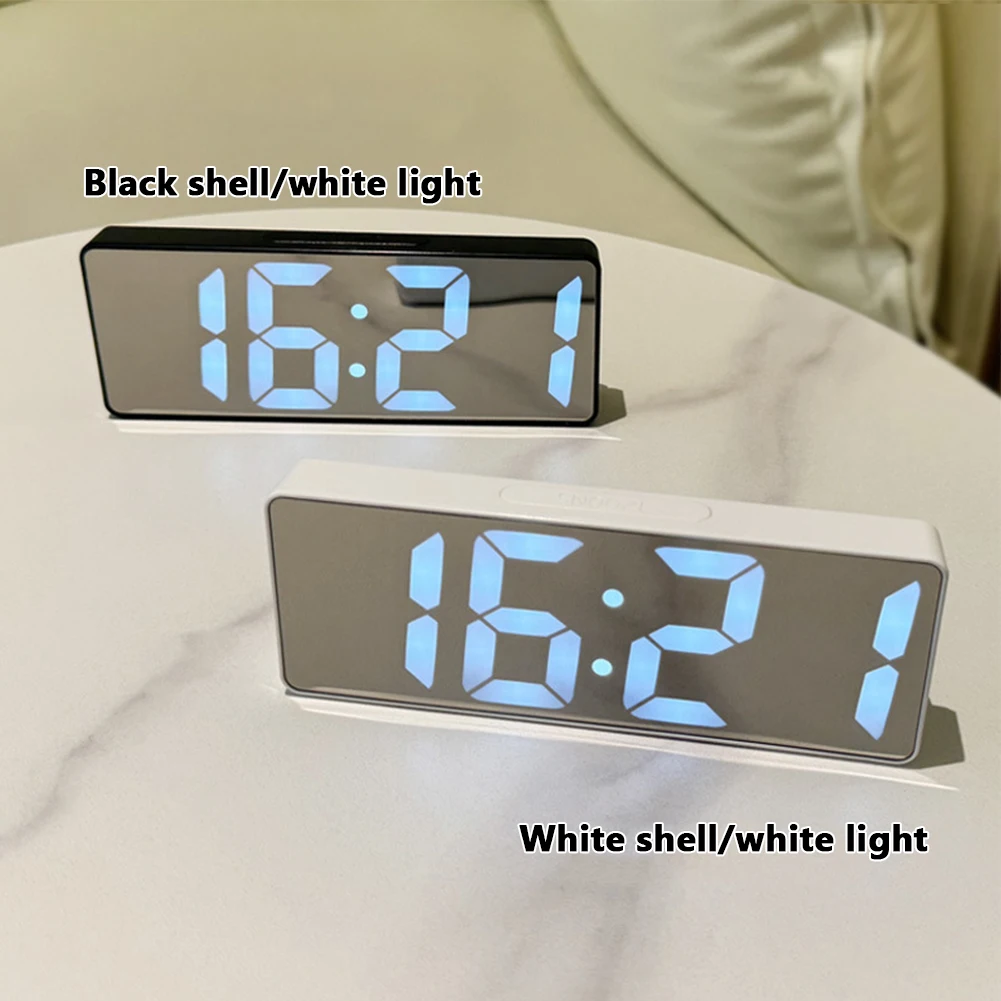 LED Mirror Digital Alarm Clock 12/24 Hours Adjustable Dimming Brightness Colorful Large Screen Desk Clocks Bedroom Decoration