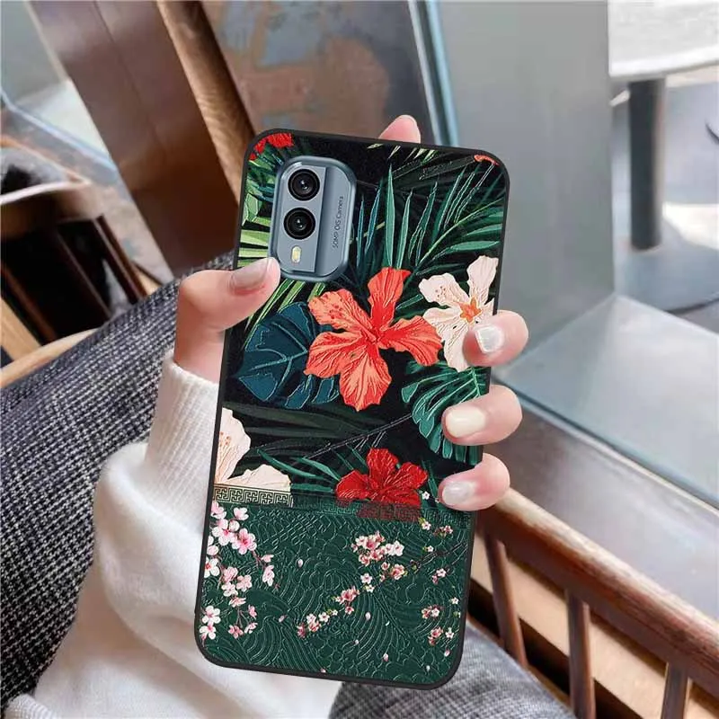 3D Soft Relief Flower Silicone Emboss Painted Cover