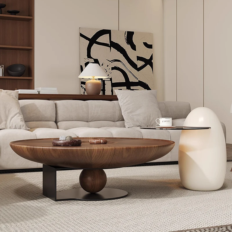 

French Antique Tea Table Circular Coffee Living Room Household Table Minimalist Light Luxury High Solid Wood Small Furniture
