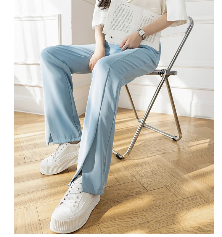 champion sweatpants Elegant Split Women Trousers Korean Fashion Casual Office Lady Khaki Black Flare Pants Female High Waist Long Trousers Size S-XL cigarette pants