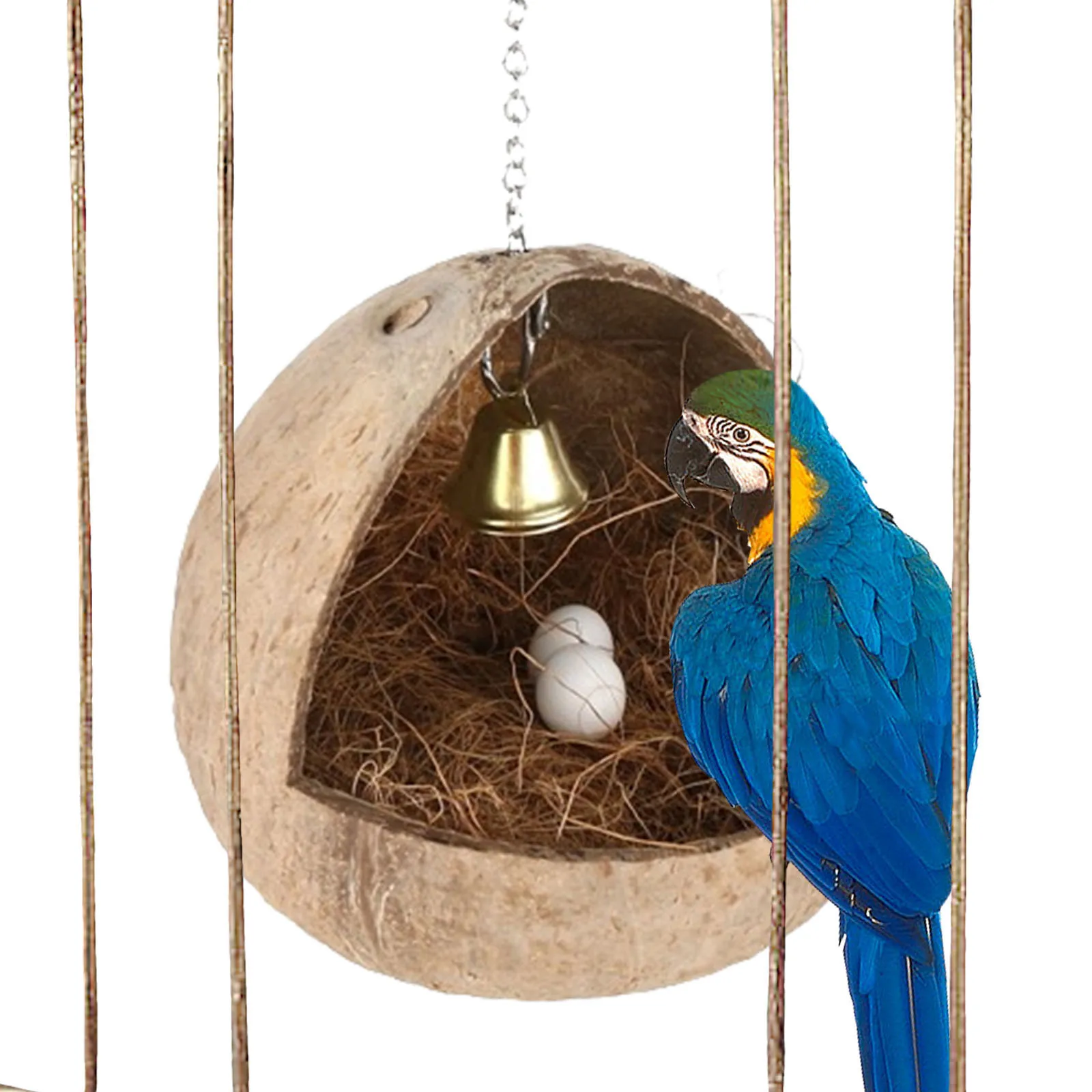 thumbnail image 2 of Natural Coconut Bird Nest 2-Pack - Hanging Hideaway For Parakeets Lovebirds Small Birds 2 of 12