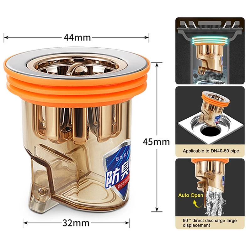 

Gravity Induction Floor Drain Core Toilet Deodorant Anti-Odor Artifact Auto Open Water Seal No Smell Bathroom Toilet Sewer