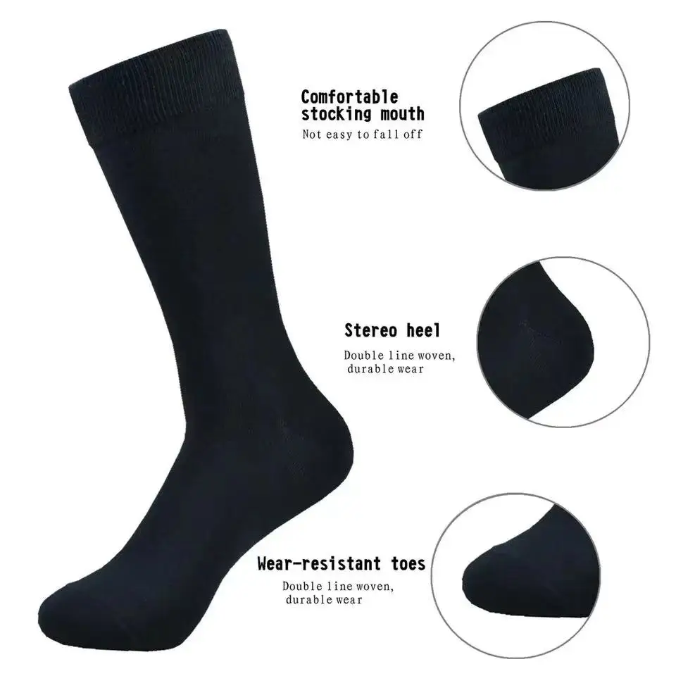 Mens Middle Tube Socks - 6 Pairs Solid Colour Black  White Casual Streetwear