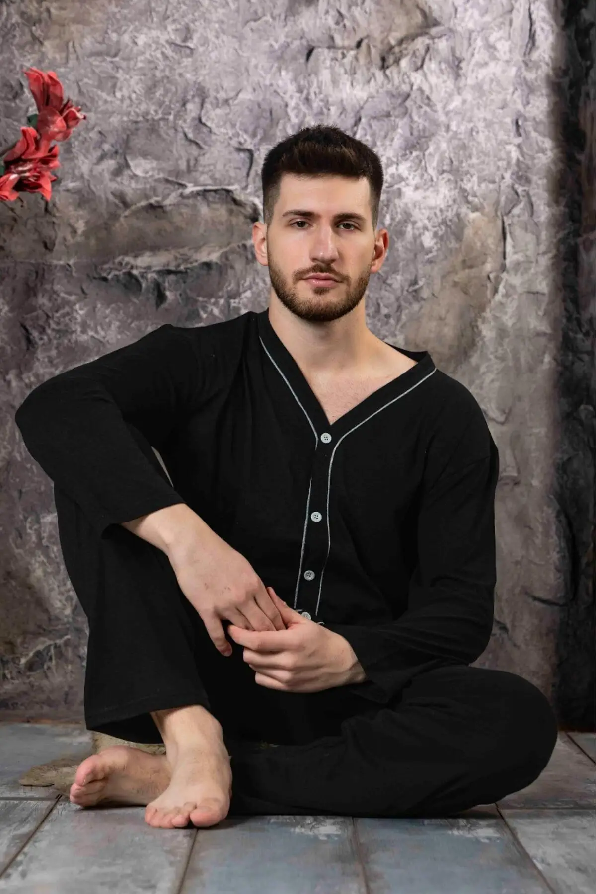 Men's Buttoned High Quality Cotton Pajama Set 16511