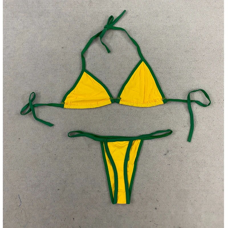 Women's Brasil Flag Print Bikini Set, Halter Triangle Top + Tanga Bottom, Brazilian Flag Two-Piece Swimwear, Y2K Beachwear 6