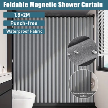 Tenda da doccia magnetica pieghevole Tenda da bagno impermeabile con 12/14 ganci Tenda da bagno Tenda da bagno moderna per bagno 1