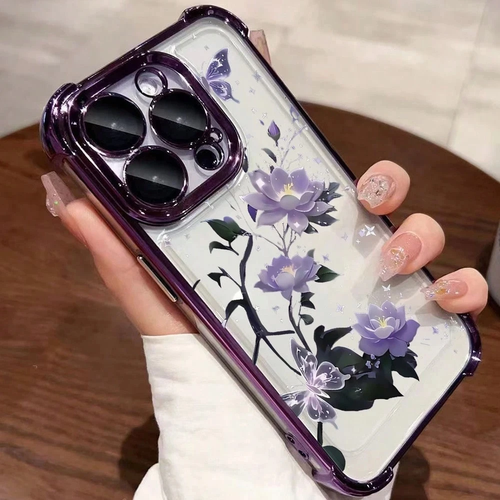 Elegant Electroplated Transparent Phone Case with Floral Design