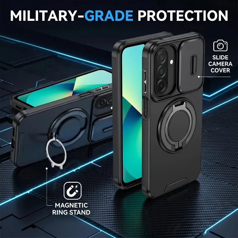 Luxury Magnetic Bracket Armor Phone Case with Slide Camera Protection