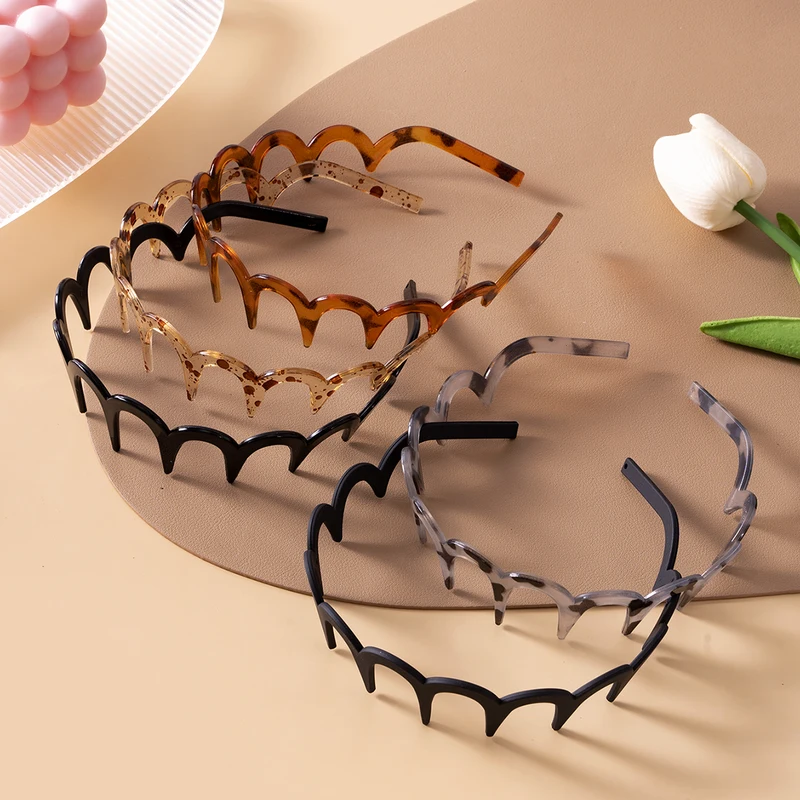 Korean Women Hair Comb Non-Slip Headband Plastic U Shape Hair Hoops Fixed Teeth Fluffy Top Hair Bands Headwear Hair Accessories