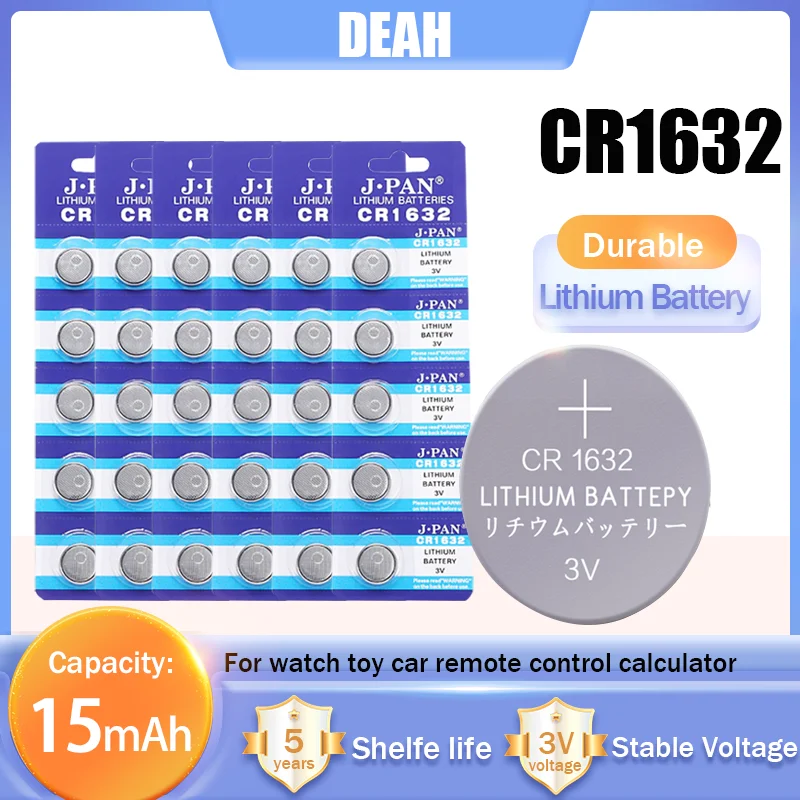 Lot de 10 à 50 piles bouton au lithium CR1632 CR 1632, 3V, 15mAh, pour  télécommande de voiture, calculatrice, montre, échelles, DL1632 BR1632