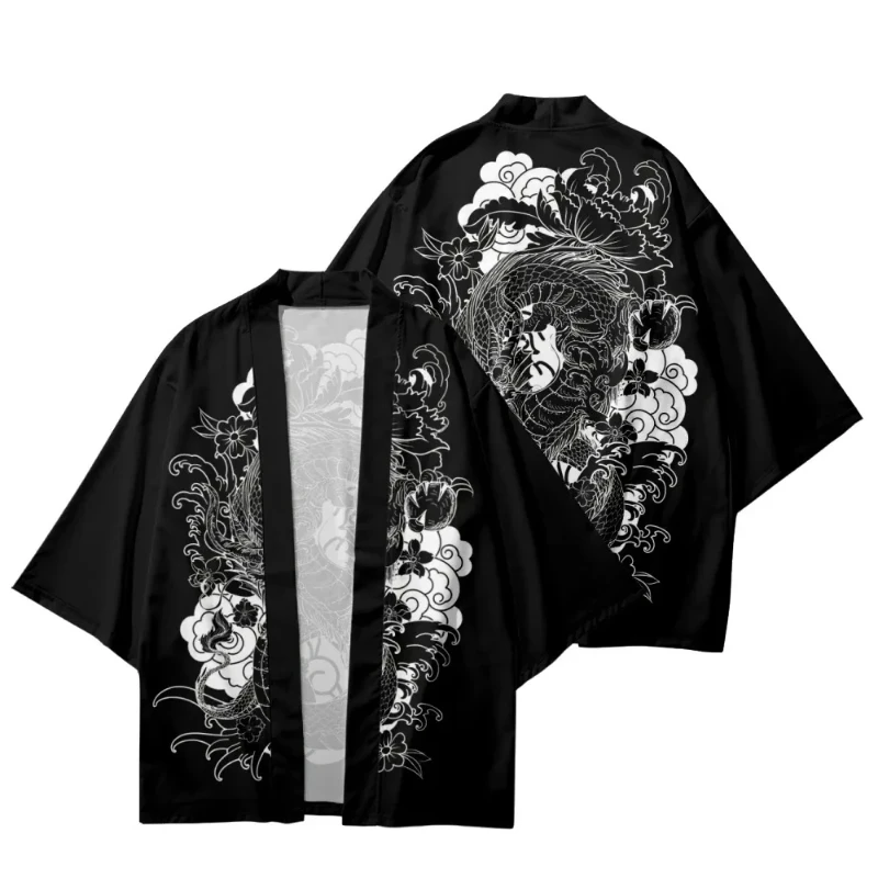 Japanese Kimono Japanese Kimono Cardigan Japanese Kimono Shirt Japanese Anime Dragon 3D Print Kimono Men And Women Street Retro Style Haori Loose Cardigan CosPlay Beach Yukata Tops