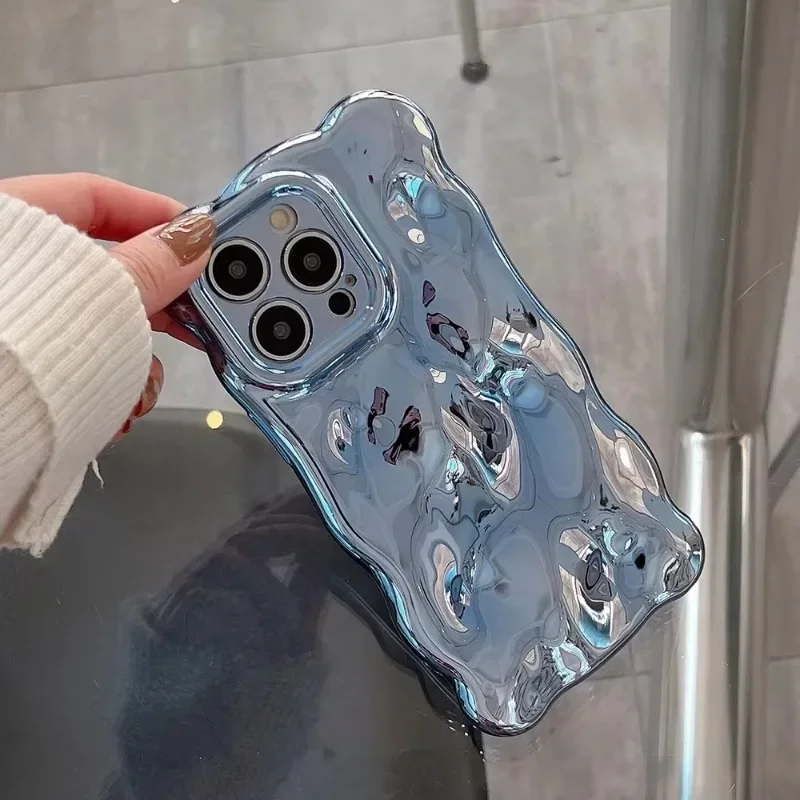 Custodia per telefono a forma di bolla 3D con motivo meteorite per iPhone 16 15 14 13 12 11 Pro Max, guscio con increspature d'acqua, paraurti antiurto_voghion.com