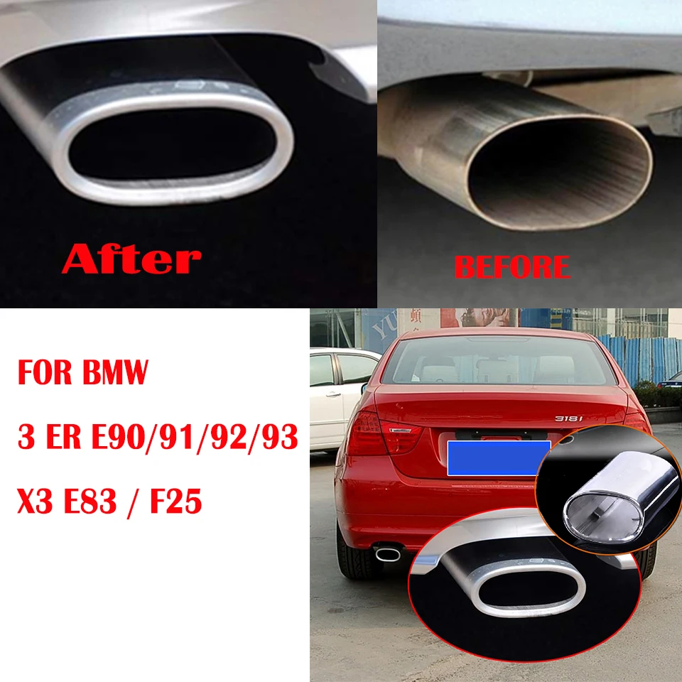Edelstahl Auto Auspuff Tip Rohre Abdeckung FÜR BMW 3 Serie 318 E90 E91 320d 318d 318i E92 E93 x3 F25 20i 28i E83 2,0 ich – Detail 6