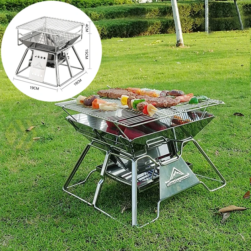 Outdoor Portable Folding Stainless Steel Barbecue Grill Camping Picnic BBQ Rack 