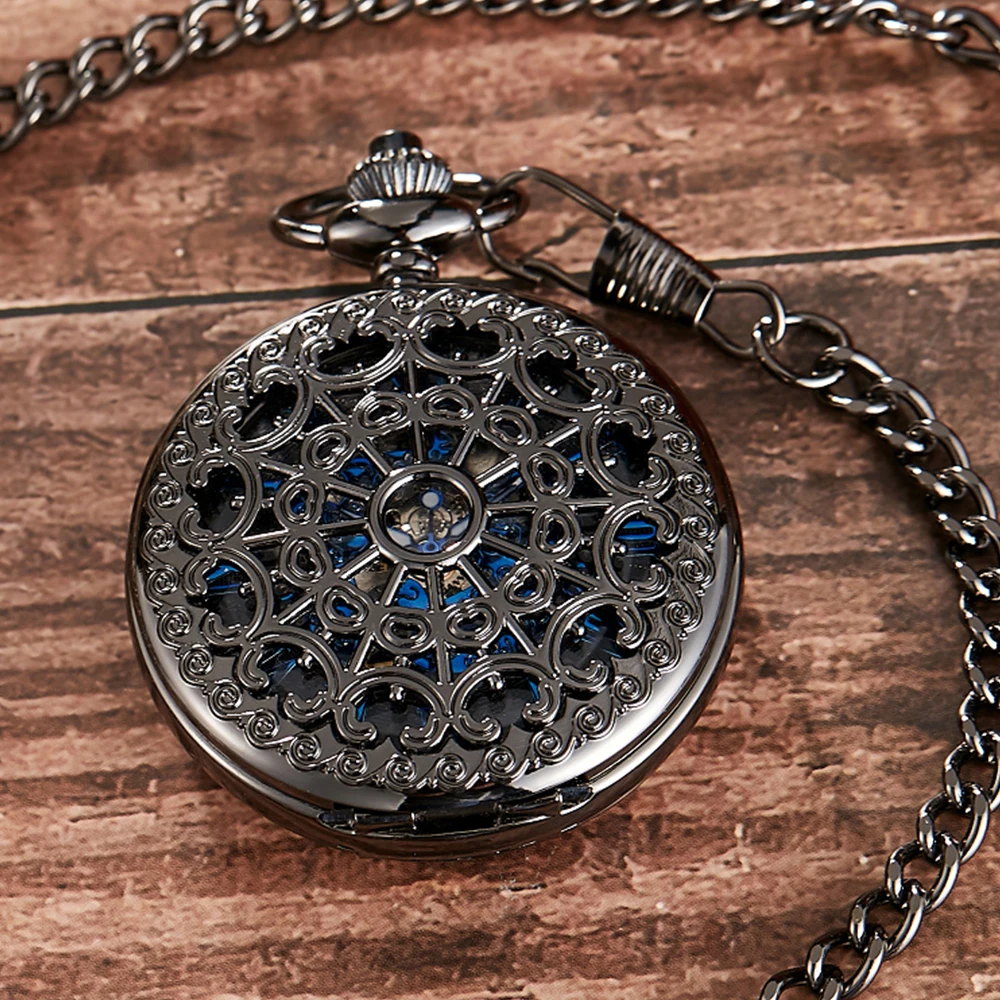 Double Cover Mechanical Pocket Watch Skeleton Steampunk Hollow Case Vintage Clock Roman Dial Men Women Collection reloj hombre