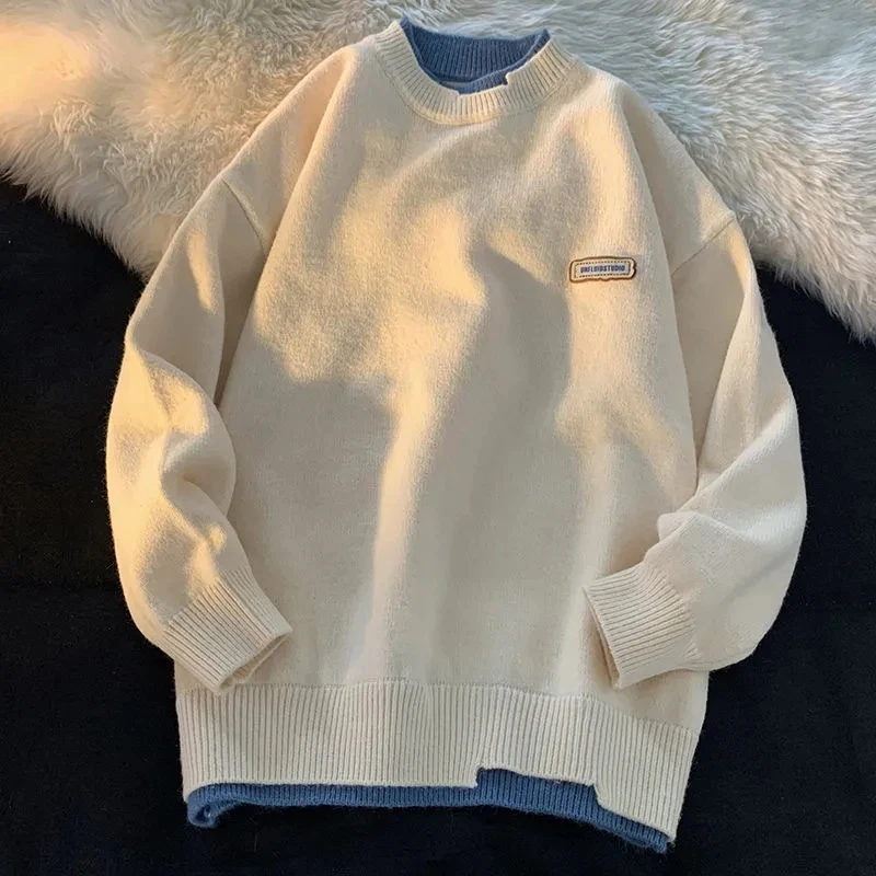 2024 Spring And Autumn Warm Knitted Sweater Korean Edition Literature And Art Men's Loose Fashion Travel Round Neck Knitted Coat