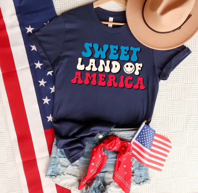 

Рубашка Sweet Land Of America, модная футболка с коротким рукавом и круглым вырезом, модель 100% года, стиль Харадзюку