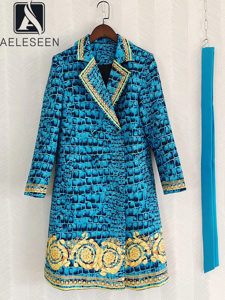 

Женское длинное пальто AELESEEN, винтажное дизайнерское пальто с отложным воротником и поясом с леопардовым принтом, элегантная верхняя одежда, Тренч, Осень-зима