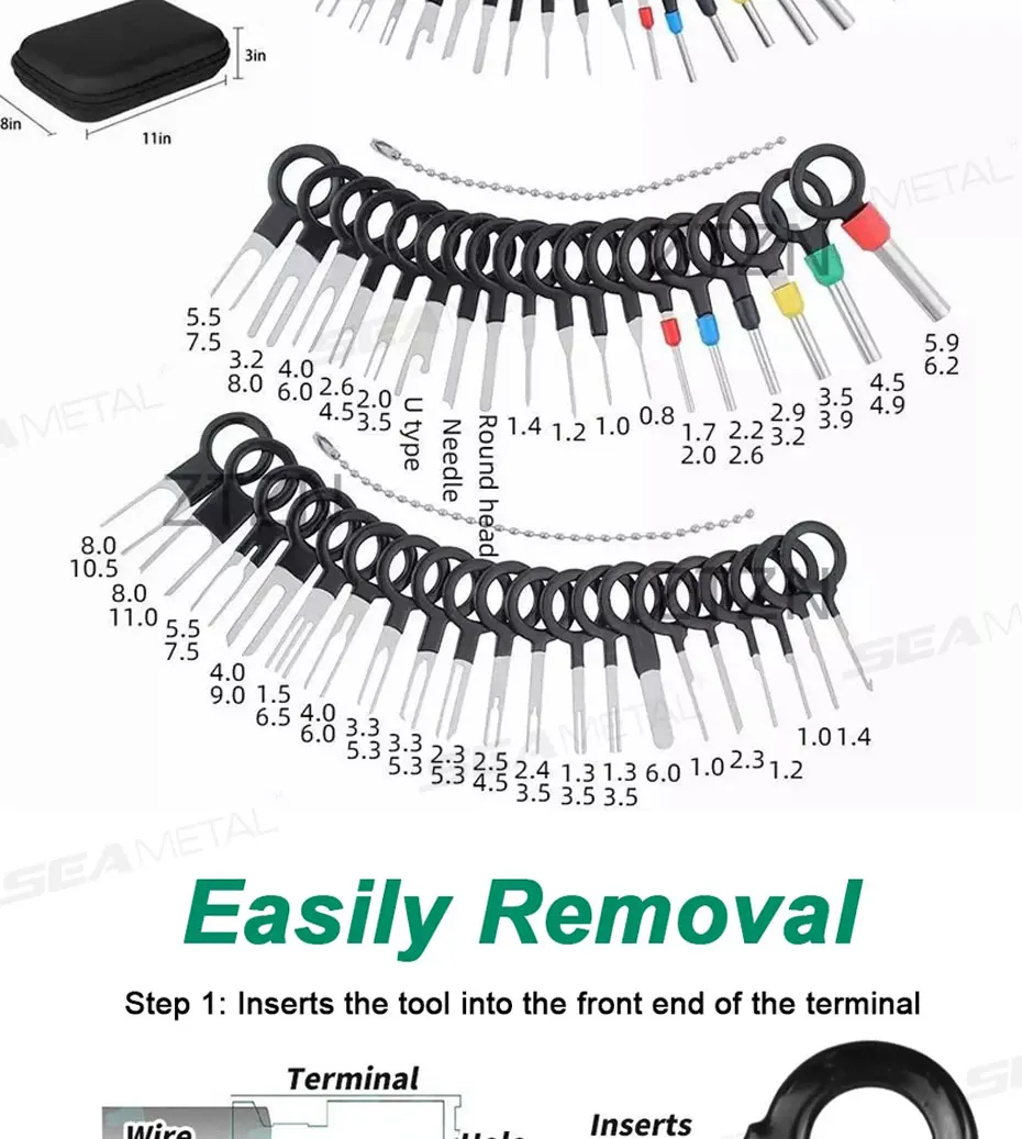 SEAMETAL 41/59pcs Car Terminal Removal Kit Box Wire Plug Connector Extractor Pul