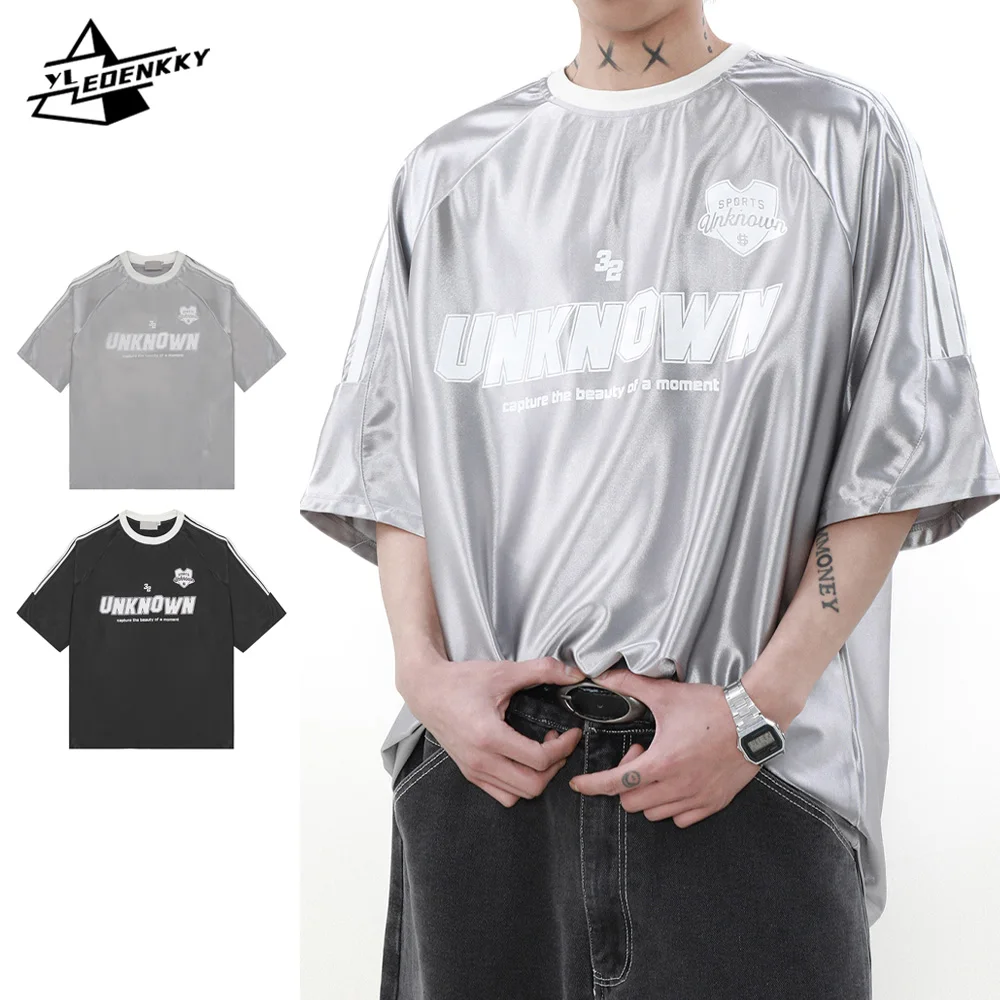 

American Retro T-shirt Men Women Hip-hop Crewneck Loose Half-sleeved Tops Summer Casual Letter Print T-shirt Couples Unisex New