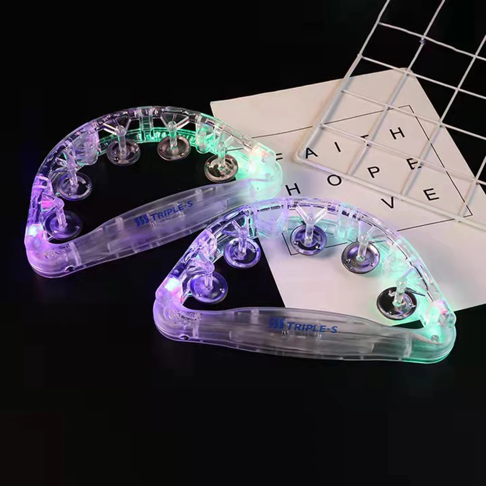 Handheld Light Up Tambourine Plastic Percussion LED Noisemakers Flashing Rattle Bell Kids Sensory Shaking Toys