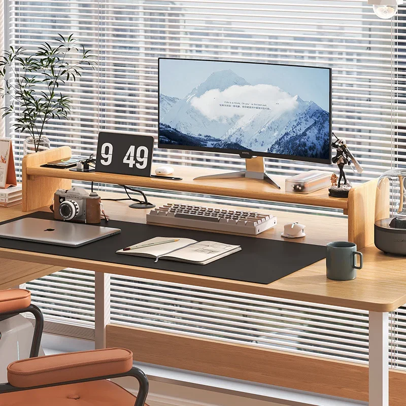 사무실 단단한 목재 디스플레이 높이 랙, 다기능 책상 지지대, 컴퓨터 화면, 기본 작업 공간 향상 