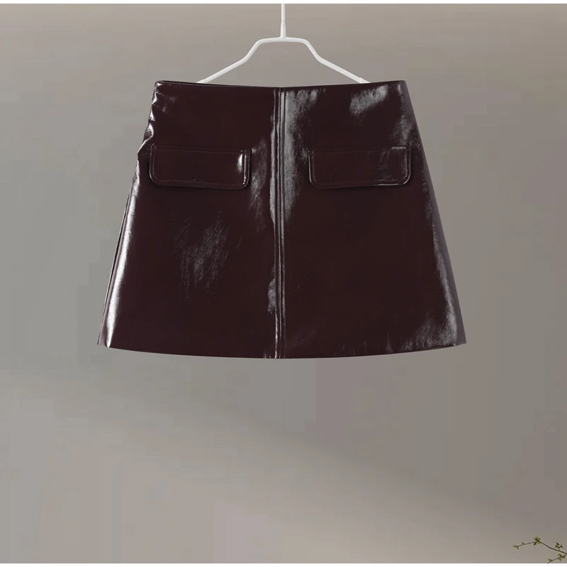 Sexy PU Leather Jacket Mini Skirts Set