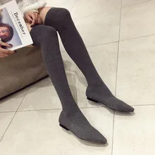 

Over The Knee Women Boots Autumn And Winter Boots Knit Socks Boots Pointed Flat Shoes Stretch High Boots