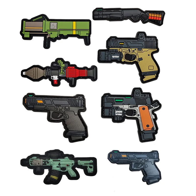 Pvc gummi 3d pistole gewehr pistolen bazooka x400 x100 m876 waffen airsoft haken patch verschluss abzeichen kampf für rucksack jacken