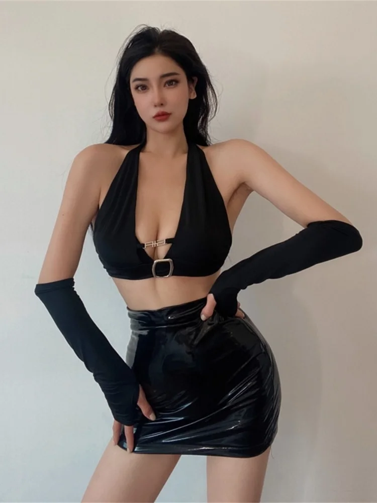 2023 Autumn Sweet Winter Black Sexy Tight High Waist Leather Mini Skirt Reflective PU Hot Sexy Korean Women Sweet 9SVK 6