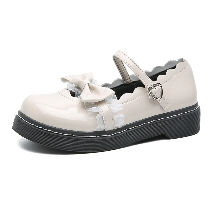 Lace Bow Lolita Shoes(women's 2023 Spring British Students Flat Bottoms Versatile College Style Cosplay Shoes
