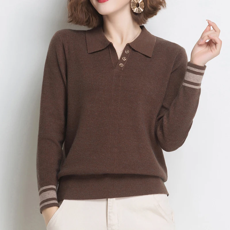 

Turn-Down Collar Winter Knitted Sweater Casual Pullovers Women Long Sleeve Tops Lady Jumpers Sweaters Womens Clothes