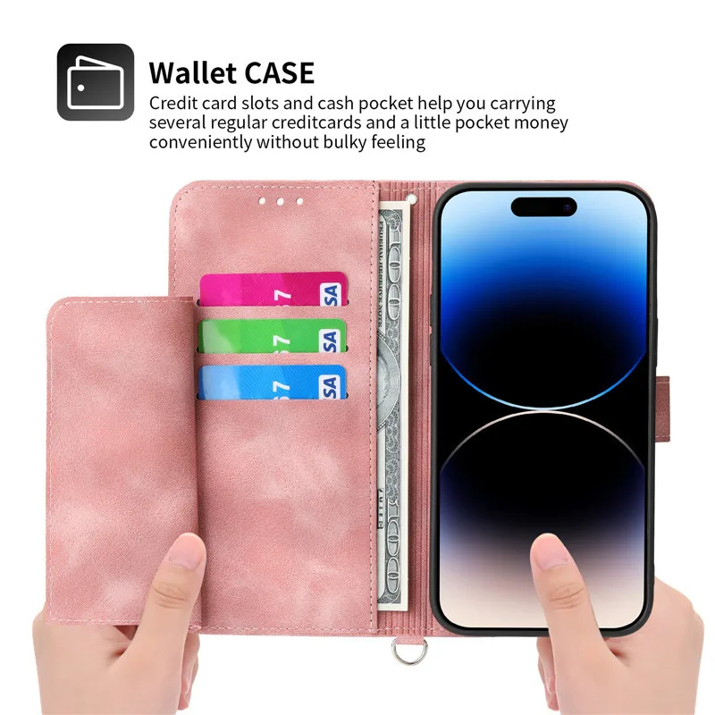 Leather Magnetic Phone Case with Floral Flip Wallet Design
