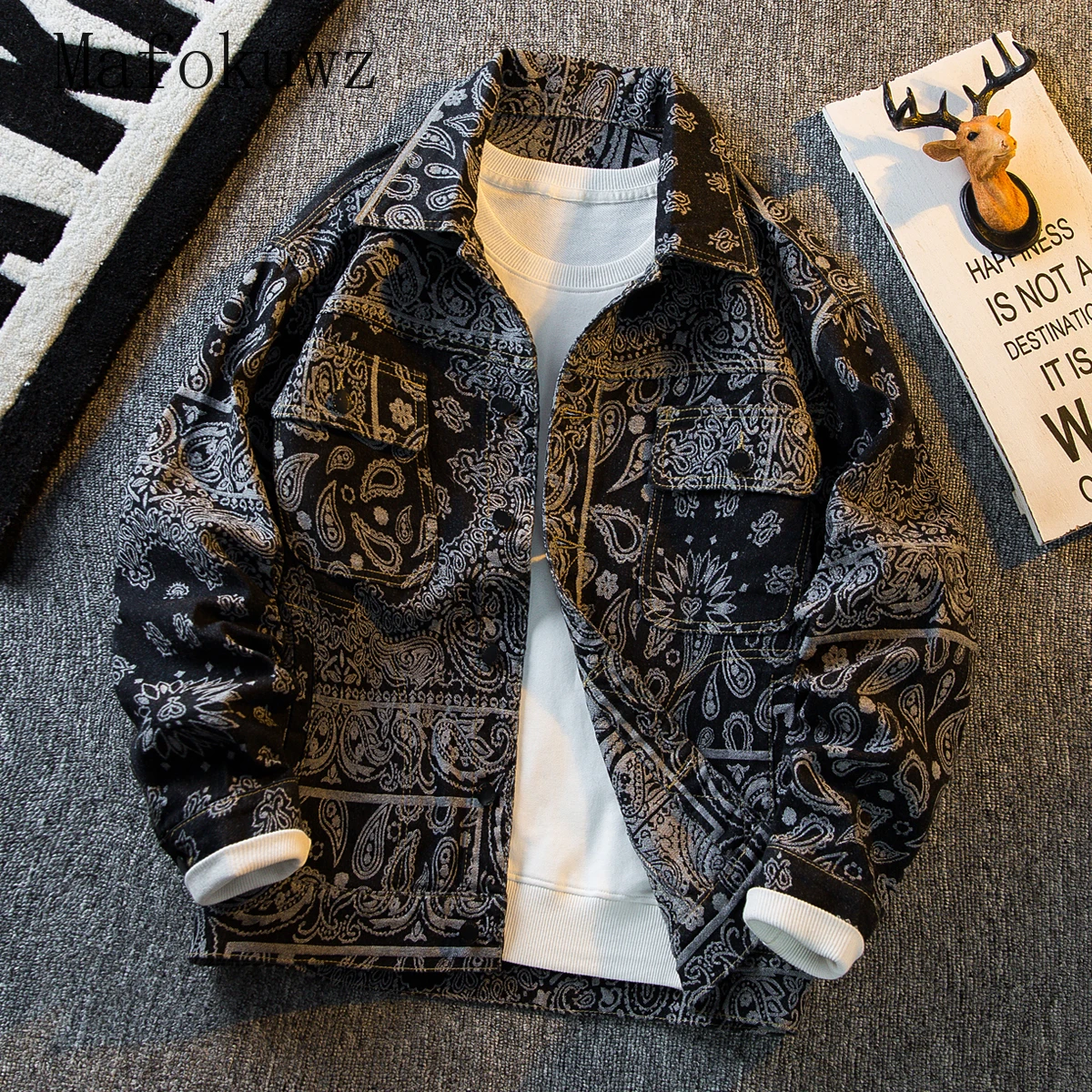 Clothes Ethnic Denim Jacket Autumn Retro Ethnic Style Jacquard