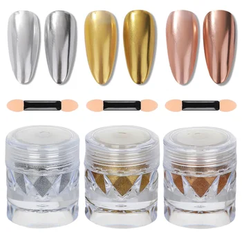Set di 3 polveri per smalto effetto specchio, perfette per nail art fai da te e per creare affascinanti disegni artistici per le unghie. Un ottimo t