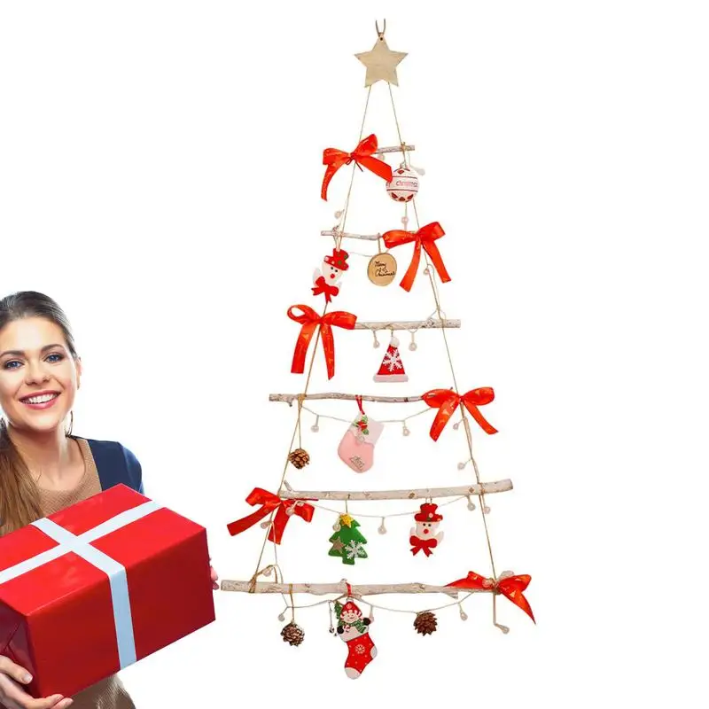 

Wood Ladder Tree With Lights Light Up Tree Shape With Topper Star Ornament Room Ornaments Creative And Artistic For Living Room