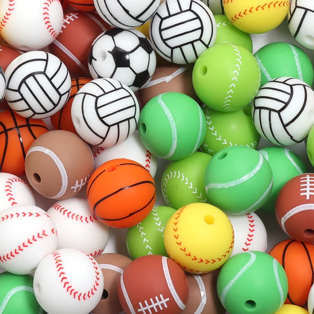 5pcs Silicone Water Transfer Basketball Volleyball Tennis Ball Football Color Beads For DIY Jewelry Making Bracelet Necklace 3