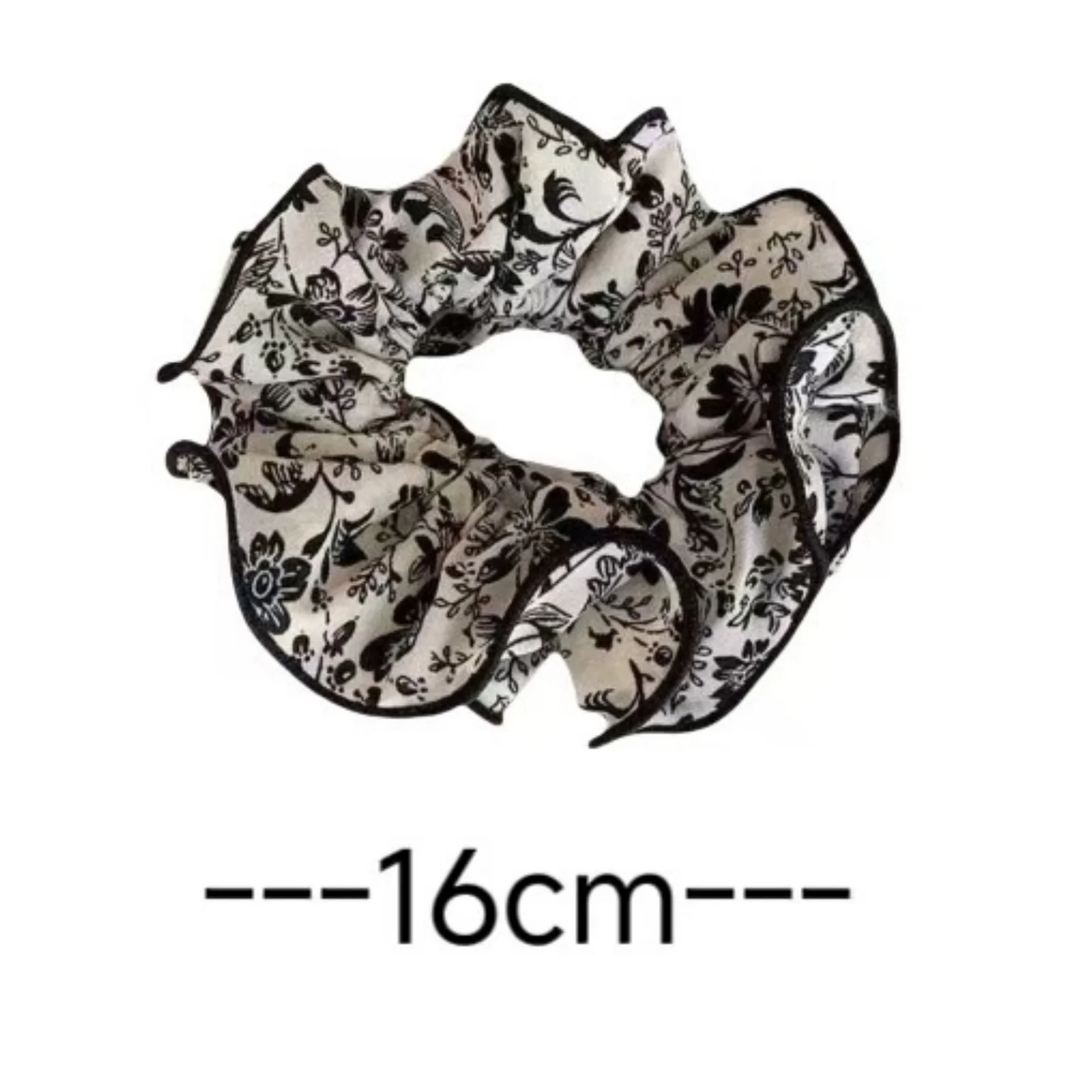 1PC Floral - Print Double - Layered Hair Scrunchie, Elegant Hair Tie for Women, Chic Accessory for Ponytail Styling