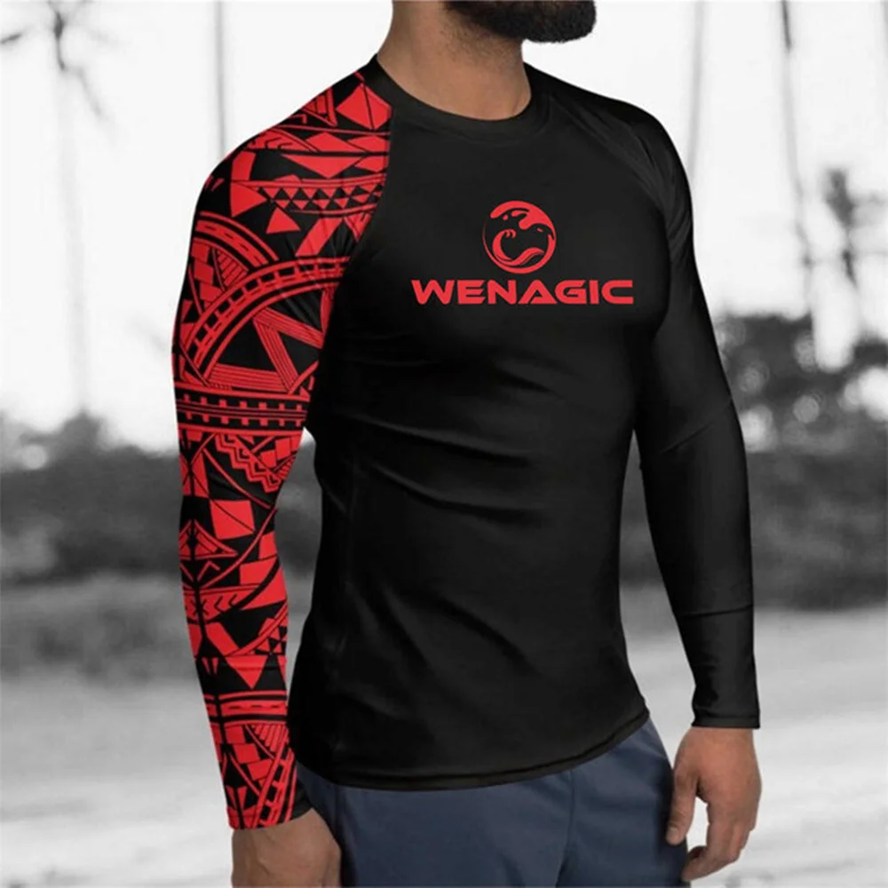 Men Swimsuit T-shirt Beach UV Protection Swimwear Rash Guard Long Sleeve Surfing Diving Swimsuit Surf T-shirt Rashguar UPF 50