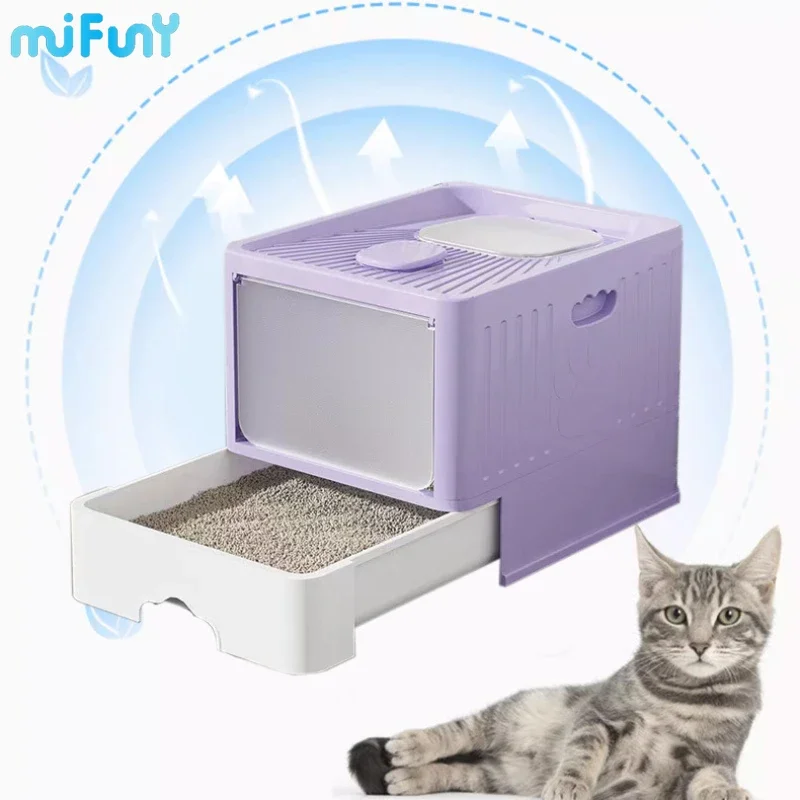 

MiFuny Foldable Fully Enclosed Cat Litter Box with Sterilization Lamp Cat Toilet Deodorization Cat Litter Drawer Splash Proof